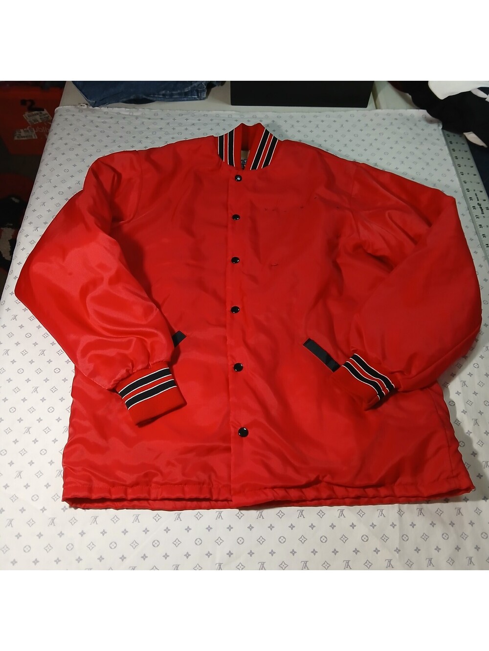 Vintage Majestic Made In USA Red Snap Front Fleece Lined Jacket Retro Streetwear